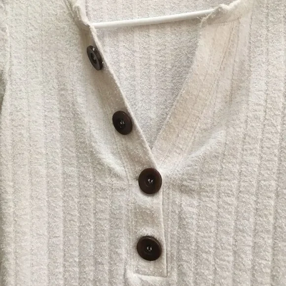 WE THE FREE HENLEY THERMAL KNIT TOP IN CREAM - Picture 5 of 6